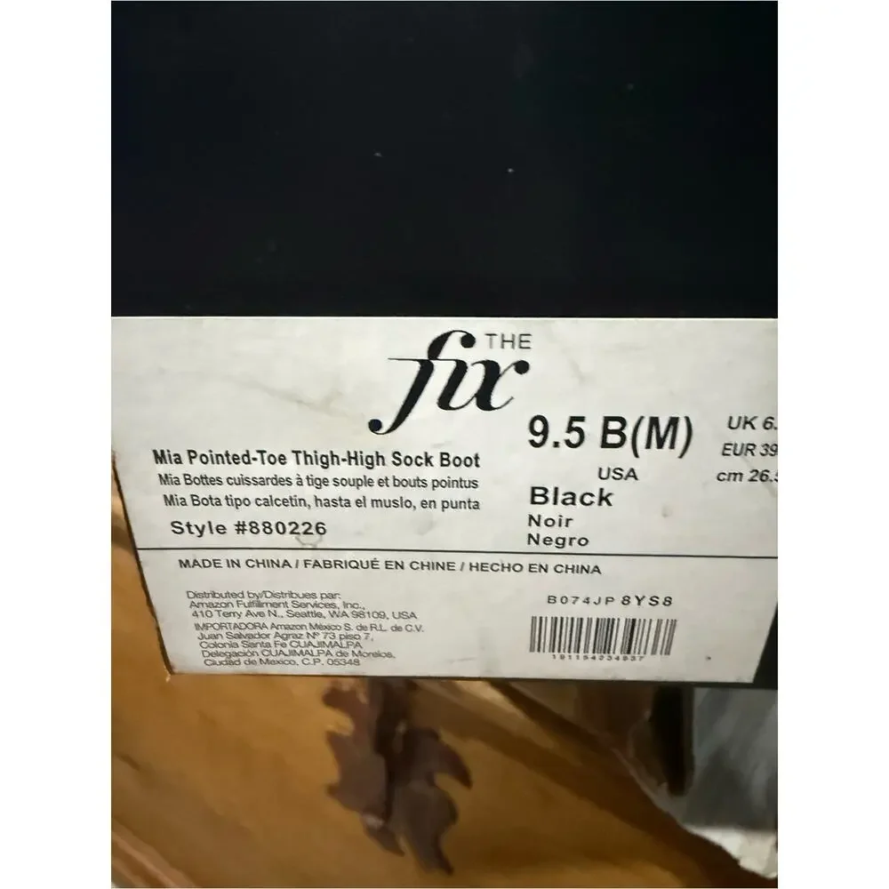 The Fix “Mia” Thigh High Sock Boots Black Stretch Stiletto Heel Size 9.5 NWB